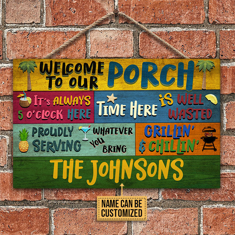 Personalized Porch Grilling Chilling Custom Wood Rectangle Sign