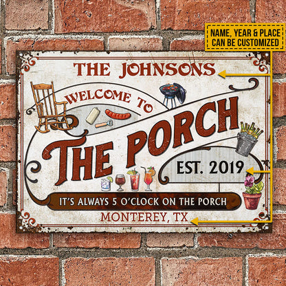 Personalized Porch Grilling Red Always 5 O'Clock Custom Classic Metal Signs