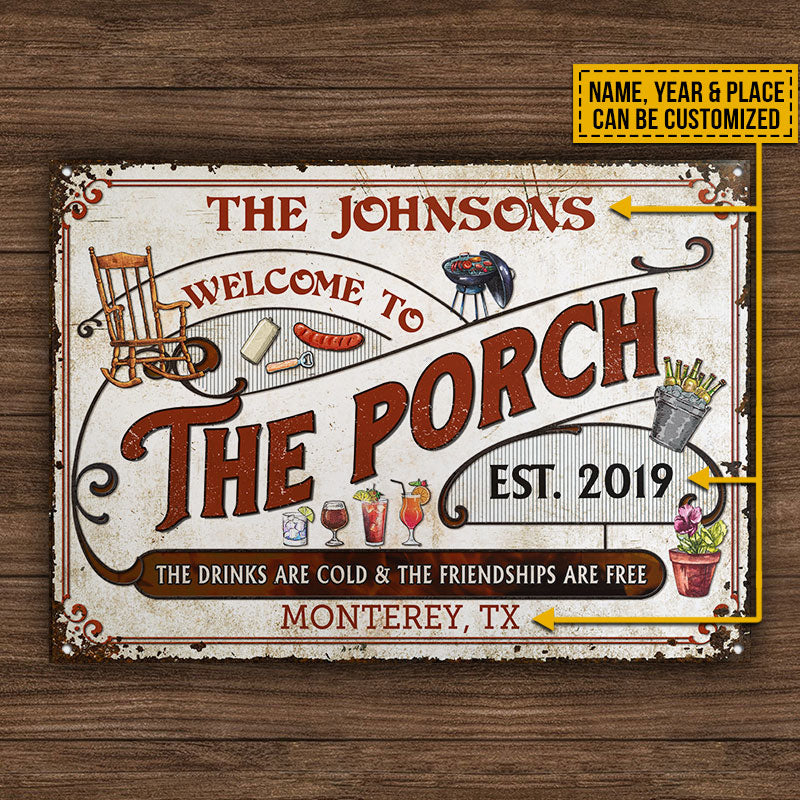 Personalized Porch Grilling Red Drinks Are Cold Custom Classic Metal Signs