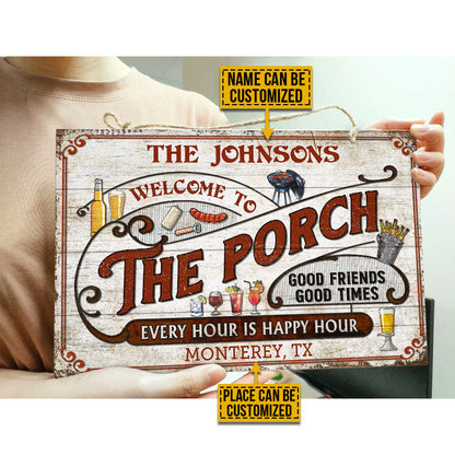 Personalized Porch Grilling Red Happy Hour Custom Wood Rectangle Sign