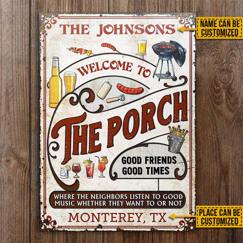 Personalized Porch Grilling Vertical Red Listen To The Good Music Custom Classic Metal Signs