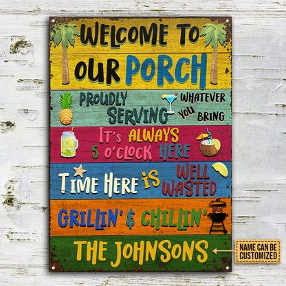 Personalized Porch Welcome Grilling Chilling Custom Classic Metal Signs