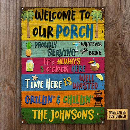 Personalized Porch Welcome Grilling Chilling Custom Classic Metal Signs