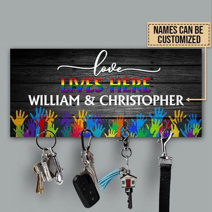 Personalized Pride Love Lives Here Custom Wood Key Holder