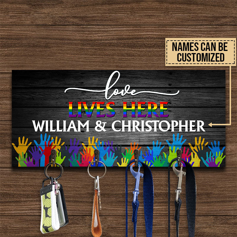 Personalized Pride Love Lives Here Custom Wood Key Holder