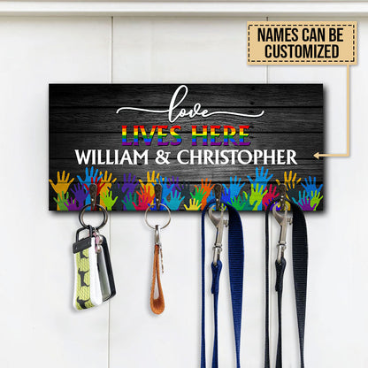 Personalized Pride Love Lives Here Custom Wood Key Holder