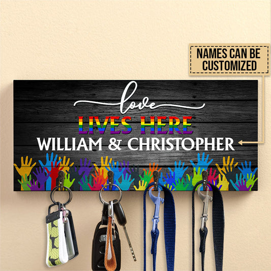 Personalized Pride Love Lives Here Custom Wood Key Holder