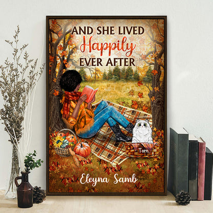 Personalized Reading Cats Girl And She Lived Happily Ever After Custom Poster