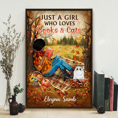 Personalized Reading Cats Girl Just A Girl Who Loves Books Custom Poster