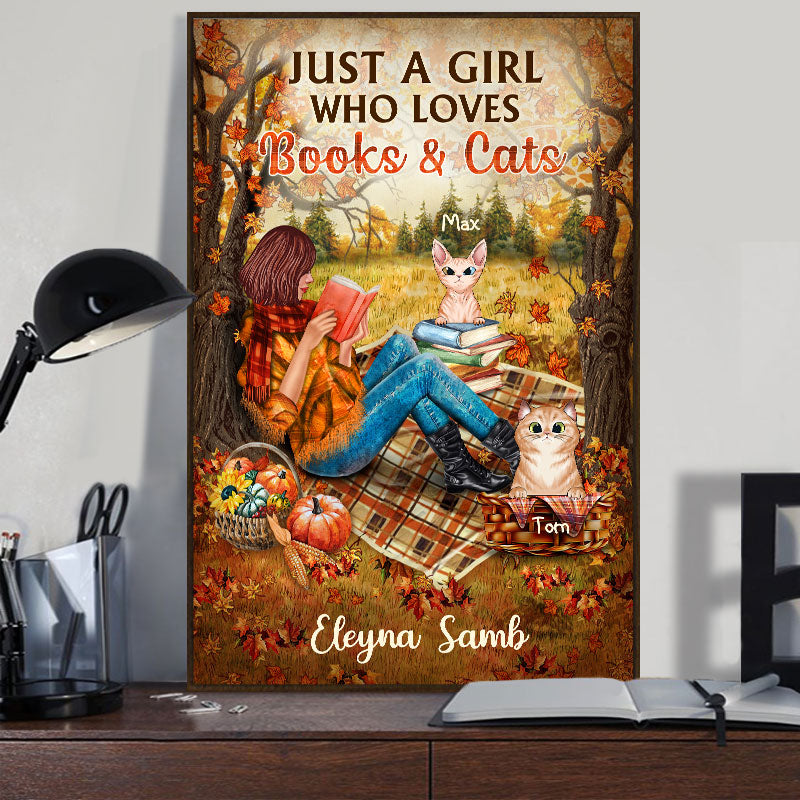 Personalized Reading Cats Girl Just A Girl Who Loves Books Custom Poster