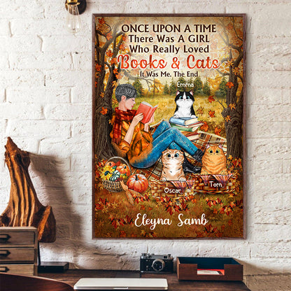 Personalized Reading Cats Girl Once Upon A Time Custom Poster