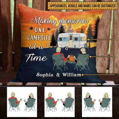 Personalized Retro Camping Couple Making Memories Customized Pillow