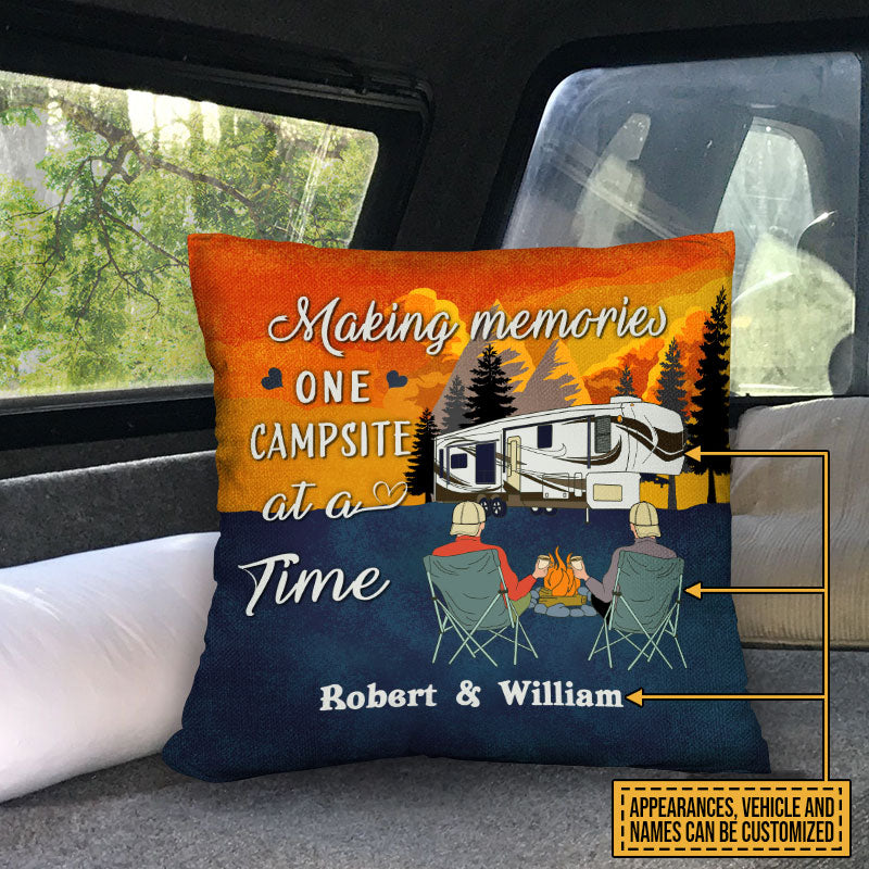 Personalized Retro Camping Couple Making Memories Customized Pillow