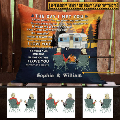 Personalized Retro Camping Couple The Day Customized Pillow