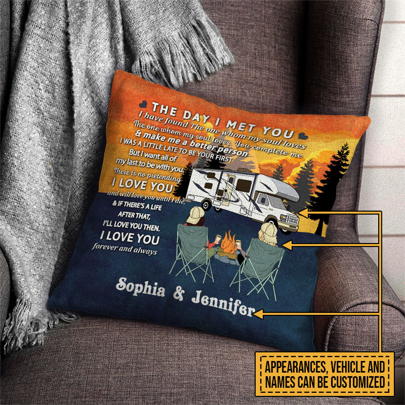 Personalized Retro Camping Couple The Day Customized Pillow