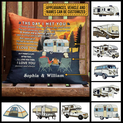 Personalized Retro Camping Couple The Day Customized Pillow