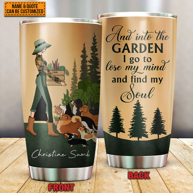 Personalized Retro Garden Girl Loves Dogs Custom Quotes Customized Tumbler