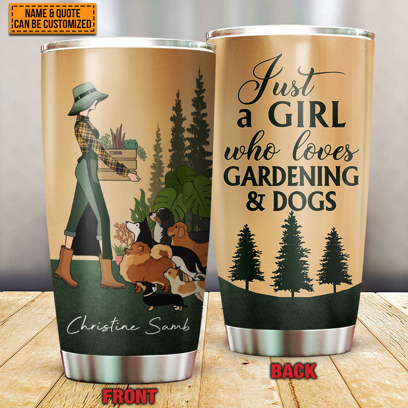 Personalized Retro Garden Girl Loves Dogs Custom Quotes Customized Tumbler