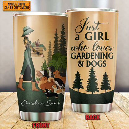 Personalized Retro Garden Girl Loves Dogs Custom Quotes Customized Tumbler