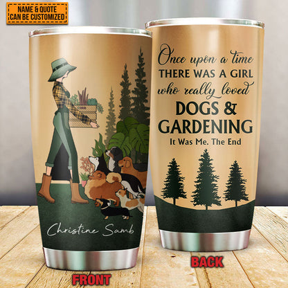 Personalized Retro Garden Girl Loves Dogs Custom Quotes Customized Tumbler