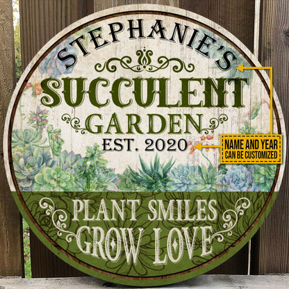 Personalized Succulent Garden Grow Love Customized Wood Circle Sign