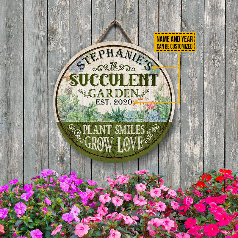 Personalized Succulent Garden Grow Love Customized Wood Circle Sign