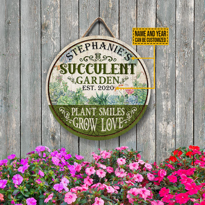 Personalized Succulent Garden Grow Love Customized Wood Circle Sign