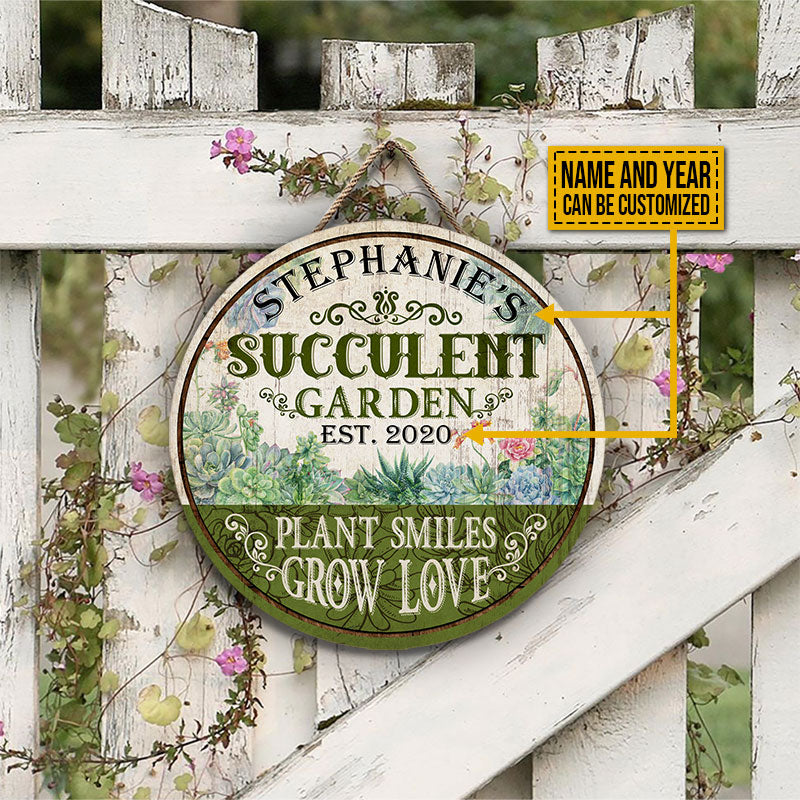 Personalized Succulent Garden Grow Love Customized Wood Circle Sign