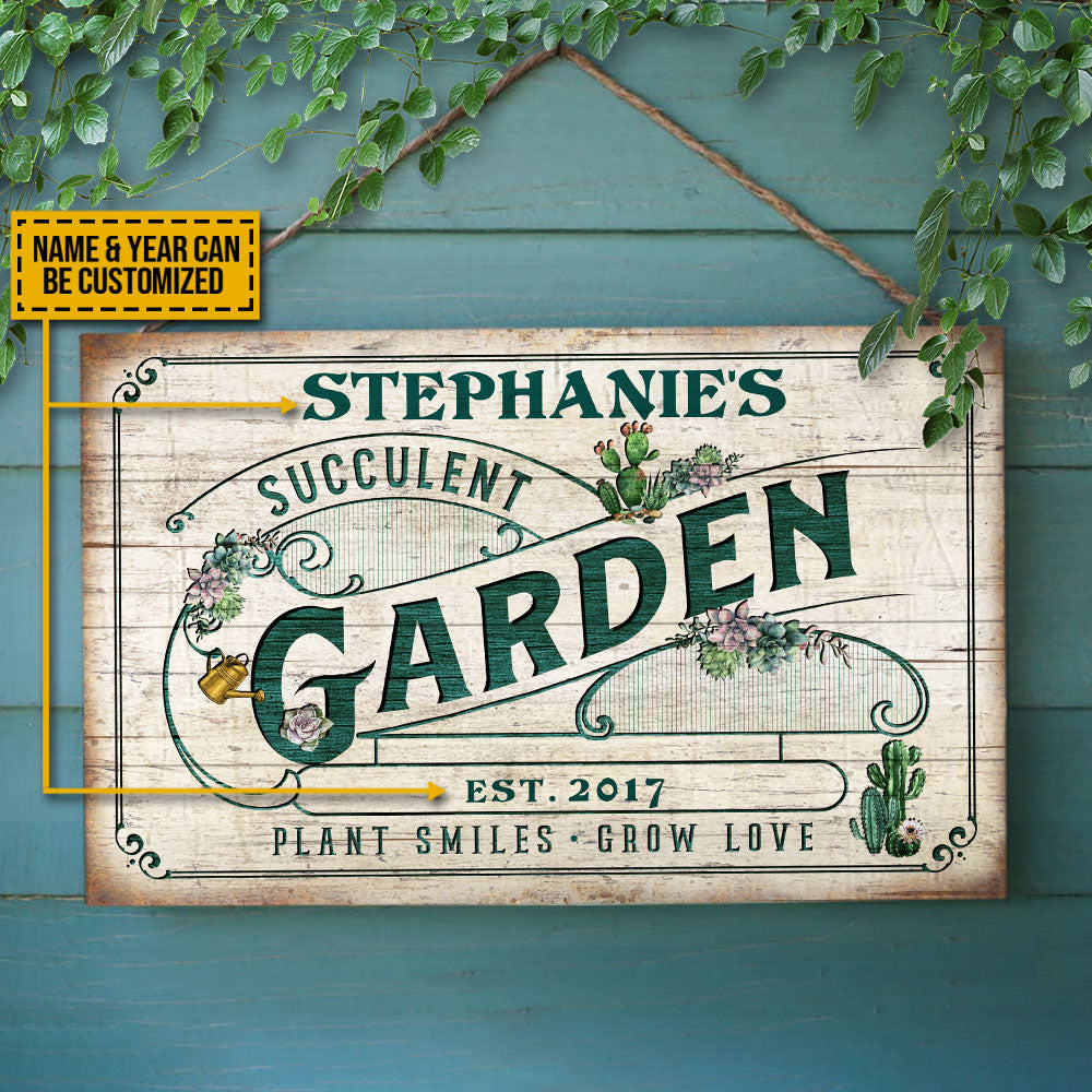 Personalized Succulent Garden Plant Smiles Grow Customized Wood Rectangle Sign