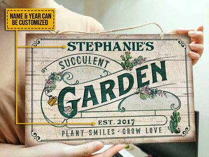 Personalized Succulent Garden Plant Smiles Grow Customized Wood Rectangle Sign