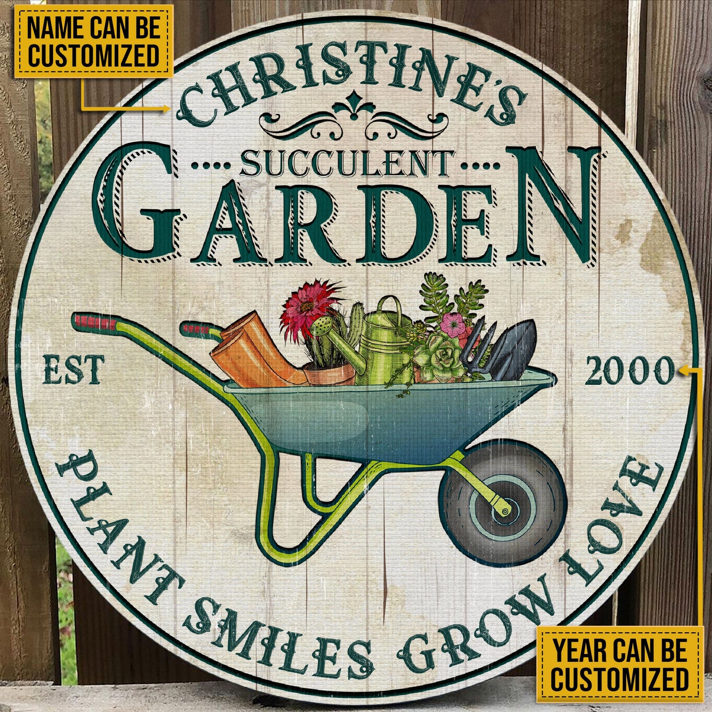 Personalized Succulent Plant Smiles Grow Customized Wood Circle Sign