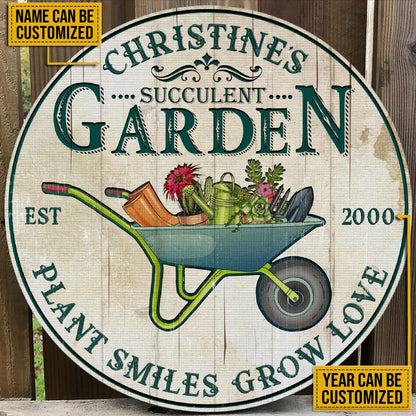 Personalized Succulent Plant Smiles Grow Customized Wood Circle Sign