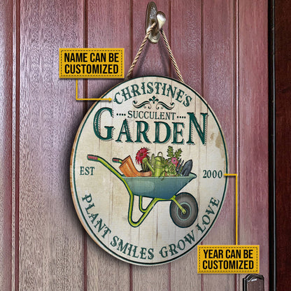 Personalized Succulent Plant Smiles Grow Customized Wood Circle Sign
