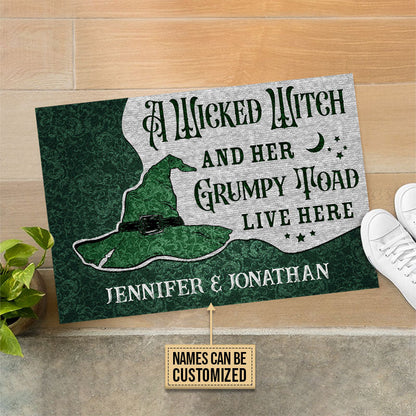 Personalized Witch Grumpy Toad Live Here Customized Doormat