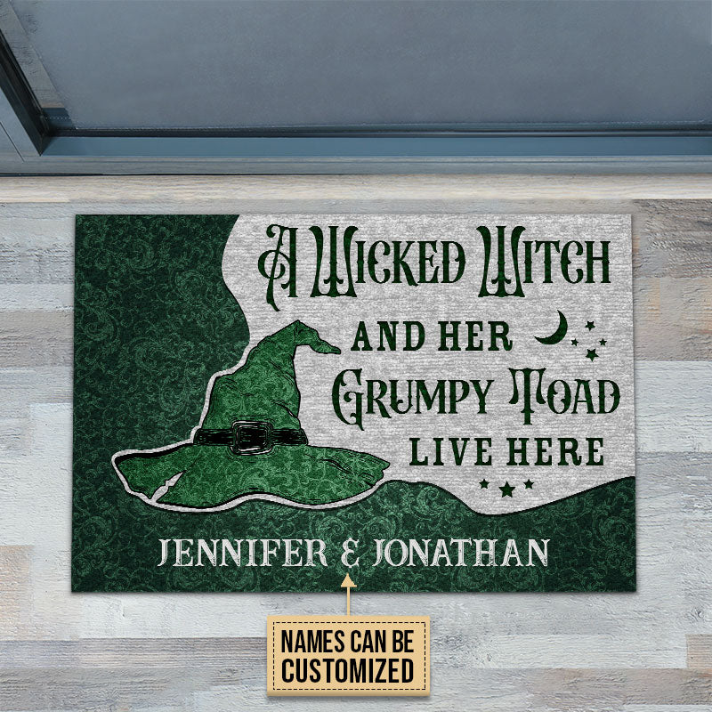Personalized Witch Grumpy Toad Live Here Customized Doormat