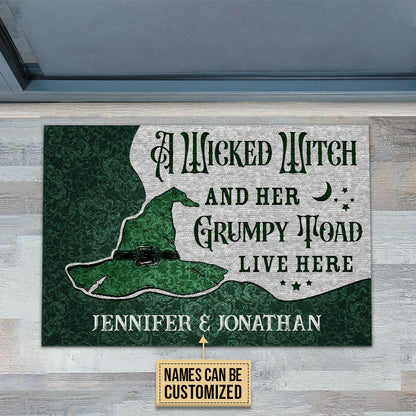 Personalized Witch Grumpy Toad Live Here Customized Doormat
