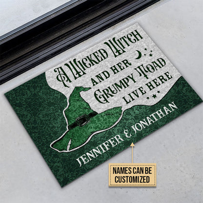 Personalized Witch Grumpy Toad Live Here Customized Doormat