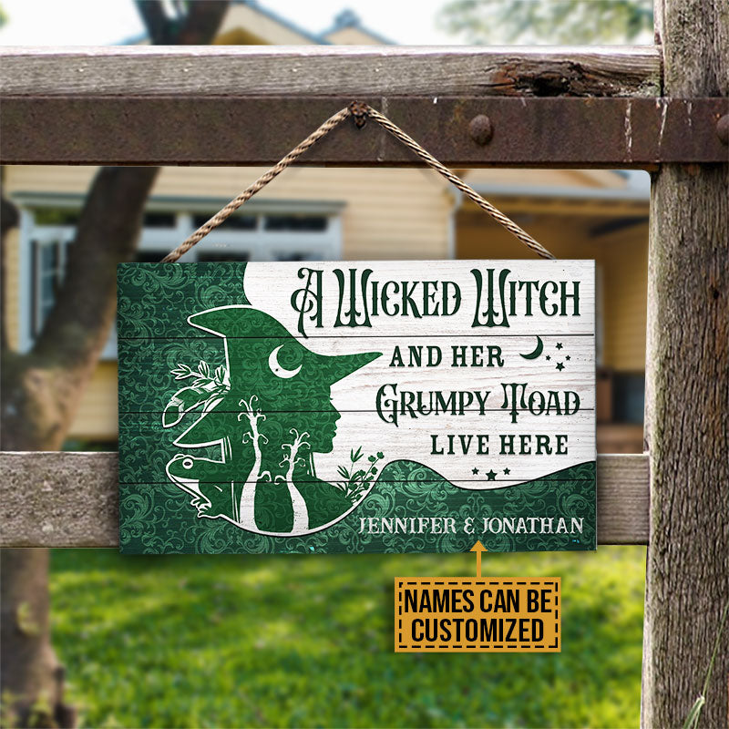 Personalized Witch Grumpy Toad Live Here Customized Wood Rectangle Sig ...