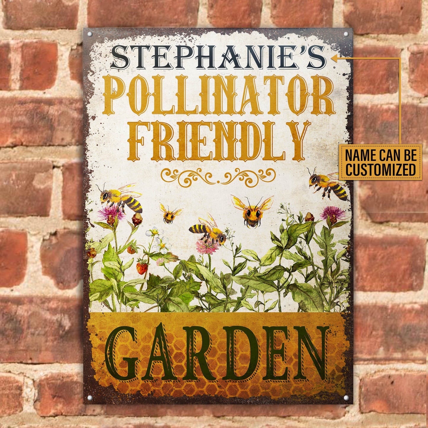 Personalized Bee Pollinator Friendly Customized Classic Metal Signs