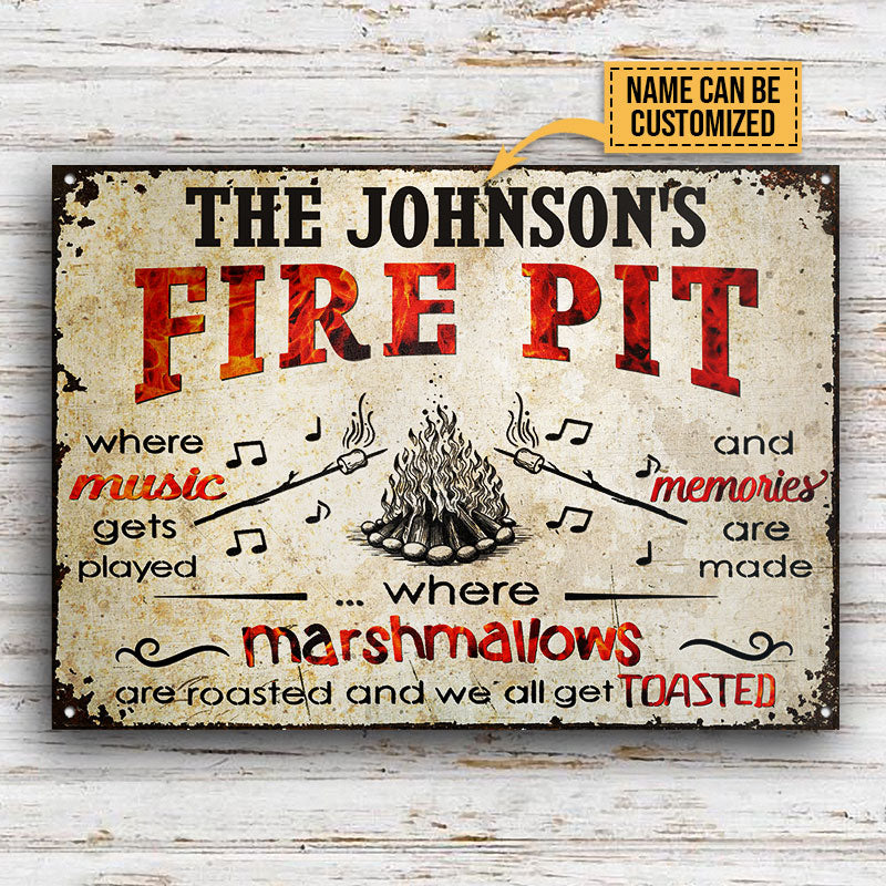 Personalized Camping Fire Pit Get Toasted Horizontal Custom Classic Metal Signs