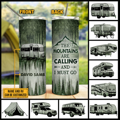 Personalized Camping Forest The Mountains Are Calling Custom Skinny Tumbler