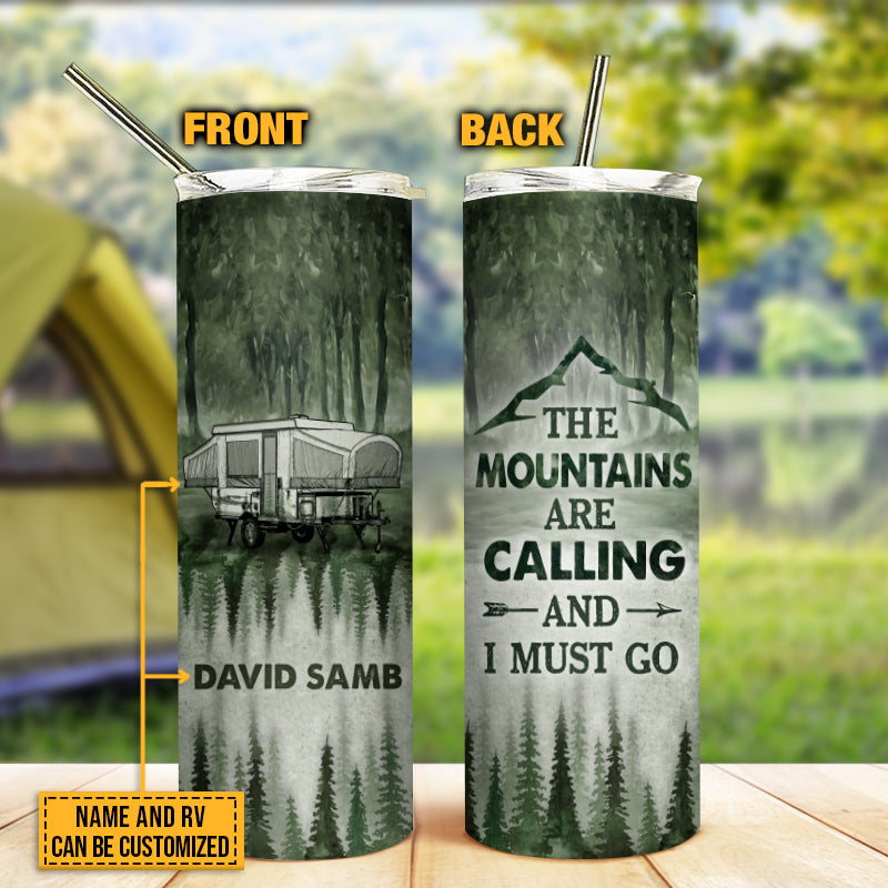 Personalized Camping Forest The Mountains Are Calling Custom Skinny Tumbler