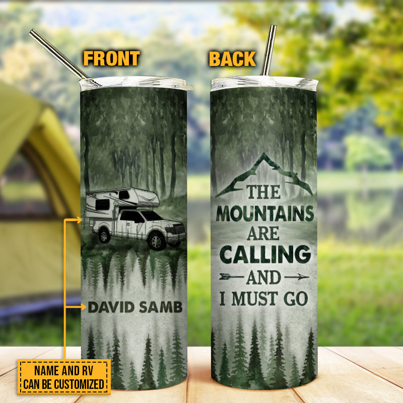 Personalized Camping Forest The Mountains Are Calling Custom Skinny Tumbler