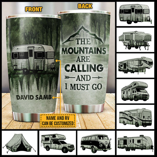 Personalized Camping Forest The Mountains Are Calling Custom Tumbler