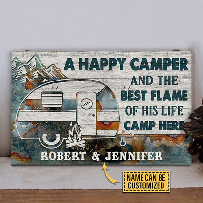 Personalized Camping Happy Camper Camp Here Customized Wood Rectangle Sign