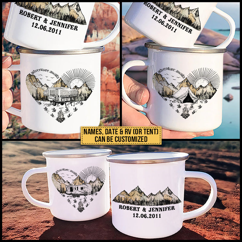 Personalized Camping Heart Adventure Await Customized Campfire Mug