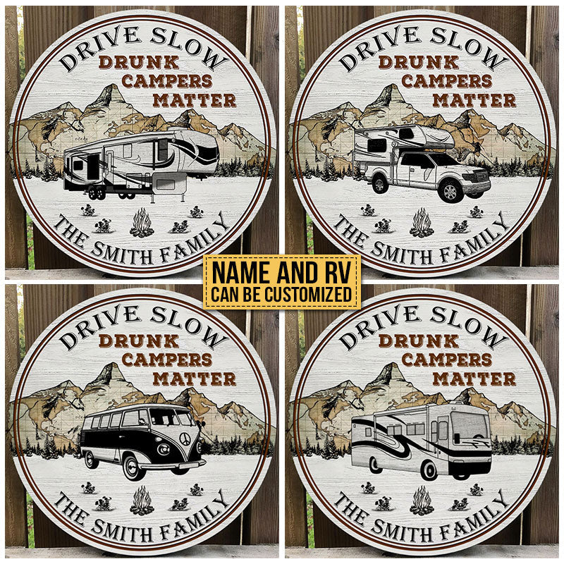 Personalized Camping Map Drunk Customized Wood Circle Sign