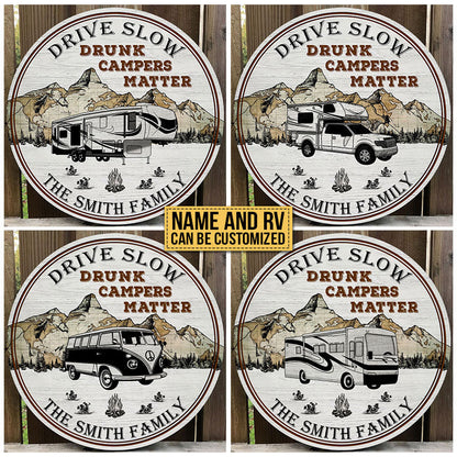 Personalized Camping Map Drunk Customized Wood Circle Sign