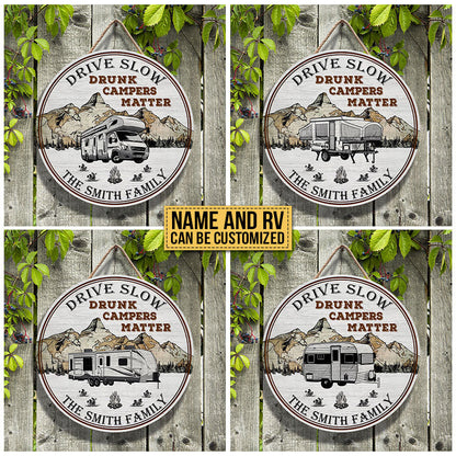 Personalized Camping Map Drunk Customized Wood Circle Sign
