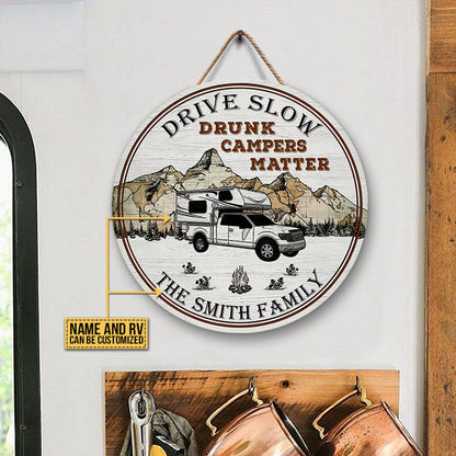 Personalized Camping Map Drunk Customized Wood Circle Sign